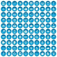 100 Analytics-Icons blau gesetzt vektor