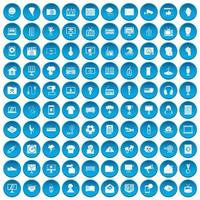 100 tv-ikoner i blått vektor