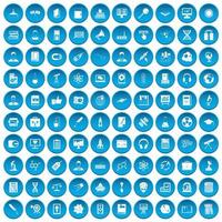100 Forscher-Wissenschaftsikonen blau eingestellt vektor