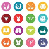 Unterwäsche-Typen-Icons setzen bunte Kreise Vektor