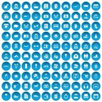 100 Familiensymbole blau gesetzt vektor