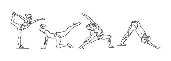 kontinuerlig en rad ritning av yoga tjej minimalism. sport hälsa tema design. vektor