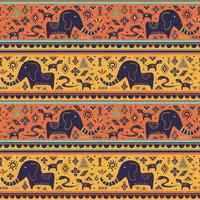 ethnisches afrikanisches nahtloses muster mit gekritzelverzierungen. vektorillustration für druckfertige textilmode mit elefantenzeichnung. vektor
