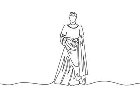 Indien-Frau mit traditionellem Kleid oder Kleid. durchgehende einzeilige zeichnung minimalistisches design vektor