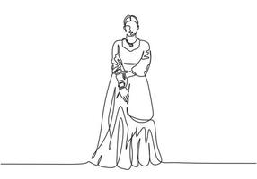 fortlaufende einzeilige zeichnung einer indischen frau mit traditioneller kleidung. Vektorfrau mit kulturellem Thema vektor