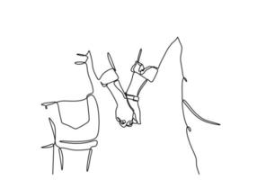 kontinuerlig en rad ritning av par som håller händerna i romantisk situation. begreppet kärleksandel, vänskap och mänsklighet. vektor
