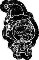Cartoon verzweifelte Ikone einer sprechenden Astronautin mit Weihnachtsmütze vektor