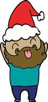 Mann mit Bart, der die Zunge mit Weihnachtsmütze herausstreckt vektor