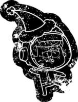 tecknad nödställd ikon av en trött astronaut som bär tomtehatt vektor