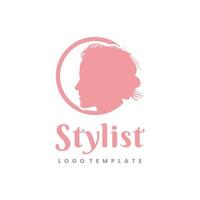 vacker kvinna silhuett kort hår för frisör stylist salong logotyp inspirerande design vektor