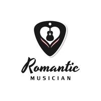 gitarrval kärlek och gitarr för romantisk musiker eller musikinstrument logotyp vektor