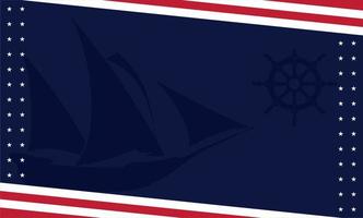 columbus day hintergrund mit den farben der amerikanischen flagge und der silhouette des segelschiffs und des lenkrads. Columbus Day Sale Promotion, Flyer, Poster, Banner, Vorlage etc vektor