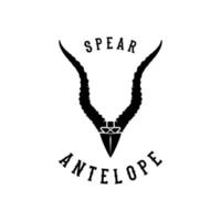 Speerkopf und Antilopenhorngeweihhirsch für die Jagd auf Vintage-Logo-Design vektor