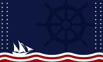 columbus day hintergrund mit den farben der amerikanischen flagge und der silhouette des segelschiffs und des lenkrads. Columbus Day Sale Promotion, Flyer, Poster, Banner, Vorlage etc
