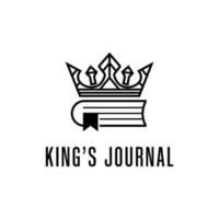 krona kungliga och bok journal logotyp design vektor