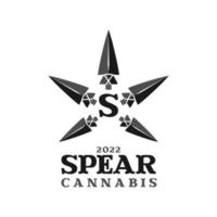 speer pfeilspitze cannabisblatt cbd hanftopf cbd mit initialem s-logo-design vektor