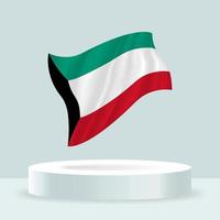 kuwait flagga. 3D-rendering av flaggan som visas på stativet. viftande flagga i moderna pastellfärger. flaggritning, skuggning och färg på separata lager, snyggt i grupper för enkel redigering. vektor