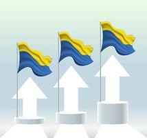 Ukraine-Flagge. Das Land befindet sich im Aufwärtstrend. schwenkender Fahnenmast in modernen Pastellfarben. Flaggenzeichnung, Schattierung zur einfachen Bearbeitung. Banner-Template-Design. vektor