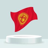 Kirgistan-Flagge. 3D-Darstellung der auf dem Stand angezeigten Flagge. schwenkende Flagge in modernen Pastellfarben. Flaggenzeichnung, Schattierung und Farbe auf separaten Ebenen, ordentlich in Gruppen zur einfachen Bearbeitung. vektor