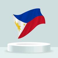 Filippinernas flagga. 3D-rendering av flaggan som visas på stativet. viftande flagga i moderna pastellfärger. flaggritning, skuggning och färg på separata lager, snyggt i grupper för enkel redigering. vektor