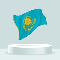 kazakstans flagga. 3D-rendering av flaggan som visas på stativet. viftande flagga i moderna pastellfärger. flaggritning, skuggning och färg på separata lager, snyggt i grupper för enkel redigering. vektor