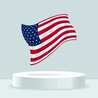 Förenta staternas flagga. 3D-rendering av flaggan som visas på stativet. viftande flagga i moderna pastellfärger. flaggritning, skuggning och färg på separata lager, snyggt i grupper för enkel redigering. vektor