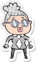 nödställda klistermärke av en tecknad kontorskvinna som bär glasögon vektor