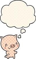 Cartoon-Schwein und Gedankenblase im Comic-Stil vektor