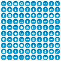 100 matinköp ikoner som blå vektor