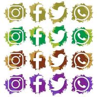 Reihe beliebter Social-Media-Symbole mit abstraktem Pinselhintergrund vektor
