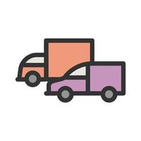 Symbol für gefüllte Linien mit geparkten Lastwagen vektor