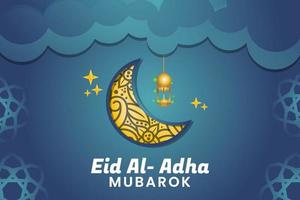eid al-adha banner vektordesign mit islamischem blauem hintergrund und kreativem blumenmond vektor