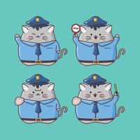 süße Katze kawaii auf Polizeikostüm vektor
