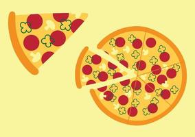 leckere Käse-Pilz-Peperoni-Pizza mit grünem Pfeffer vektor