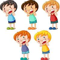 uppsättning av söta barn seriefigur tandtråd tänder vektor
