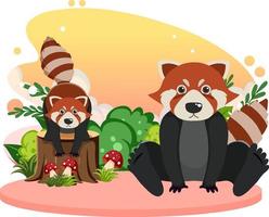 zwei rote Pandas im flachen Cartoon-Stil vektor