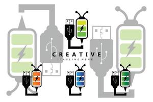 Set-Bundle-Design des Batterielogos, Illustration zum Aufladen, Vektorsymbol für die Produktmarke vektor