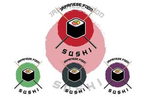 japansk sushi mat logotyp vektor, med en mängd olika skaldjur kött, bakgrundsdesign lämplig för klistermärken, screentryck, banderoller, flayers, företag vektor