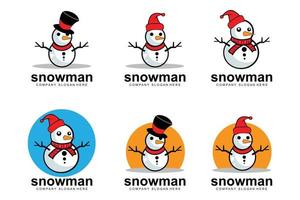 snögubbe logotyp vektor ikon, vinter jul med presenter och santa, design illustration