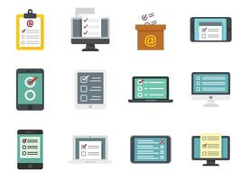 Online-Umfrage-Icons setzen flachen Vektor isoliert