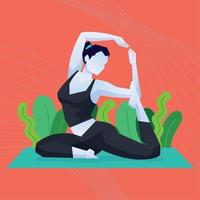 söt abstrakt flicka karaktär gör yoga sträcker sig vektor