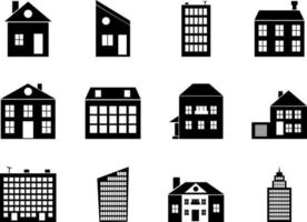 uppsättning hus ikon. annan byggnad. skyskrapa, chalet, stuga, familjehotell vektorillustration vektor