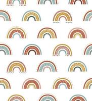 sömlösa barnsliga mönster med handritade regnbågar. sött mönster på båge i boho stil. skandinavisk design för babytryck. vektor illustration på vit bakgrund.