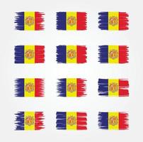 Pinselsammlungen mit Andorra-Flagge. Nationalflagge vektor