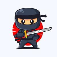 Ninja-Zeichentrickfigur mit Katana-Schwert vektor