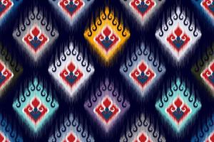 ikat etniska sömlösa mönsterdesign. Aztec tyg matta mandala ornament textil dekorationer tapet. tribal boho infödda etniska kalkon traditionell broderi vektor bakgrund