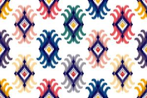 ikat etniska sömlösa mönsterdesign. Aztec tyg matta mandala ornament textil dekorationer tapet. tribal boho infödda etniska kalkon traditionell broderi vektor bakgrund