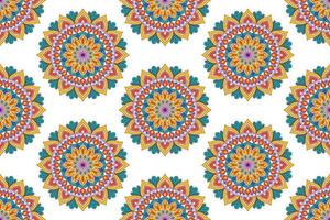 mandala abstrakt geometriska etniska sömlösa mönsterdesign. Aztec tyg matta mandala textil dekorationer tapet. tribal boho infödda mandala kalkon traditionell broderi vektor bakgrund.