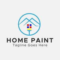 minimalistisches Home-Paint-Logo. Kreisförmiges Hon-Malpinsel-Logo. blaue, schwarze und rote Farbe. vektor