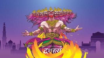 kreative vektorillustration von lord rama, der ravana beim glücklichen dussehra navratri poster festival von indien tötet. übersetzung dussehra vektor